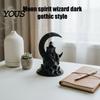 Moon Spirit Wizard Statue 3D Printed Figurine, Gothic Dark Decor Aesthetic Room Accessories with Skull Crescent Base, Halloween Tabletop Decoration