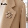 Brooch Pin Maple Leaf Brooch, 3D Hollow Design Lapel with Enamel Rhinestones, Anti-exposure Electroplating Badge for Coats Shirts Bags Accessories