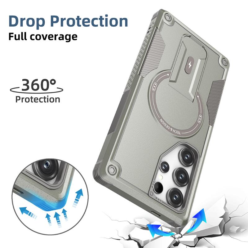 For Magsafe Magnetic Armor Shockproof Bracket Soft TPU+Solid Color Hard PC Phone Case For Samsung S25 Ultra S24 Ultra Plus Cover