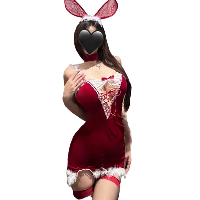 Sex Underwear Christmas Sex Robe Velvet Sexy Lace Cute Bunny Strap-Up One-Piece Suit