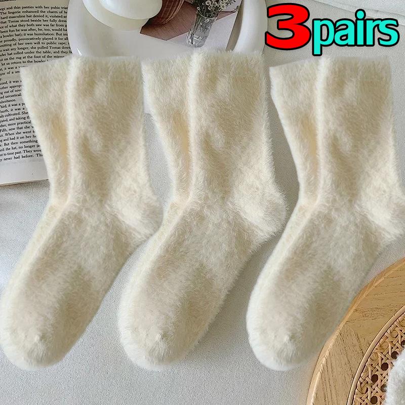 Women Mink Velvet Candy Color Socks Soft Super Elastic Velvet Thicken Warm Plush Winter Autumn Floor Fleece Mid-tube Stocking