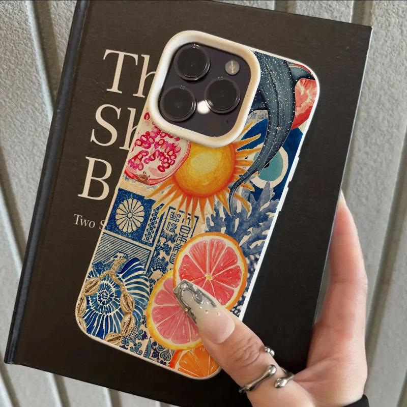 Custodia per telefono con motivo Oceano Arancione, adatta per telefoni serie iPhone 17, 16, 15, Plus, Pro, Max - ideale per l'uso come regalo