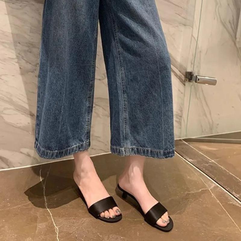 Designer Summer Open Toe Slip On Women Slippers Ladies Elegant Dress Street Style Thin Heel Slides