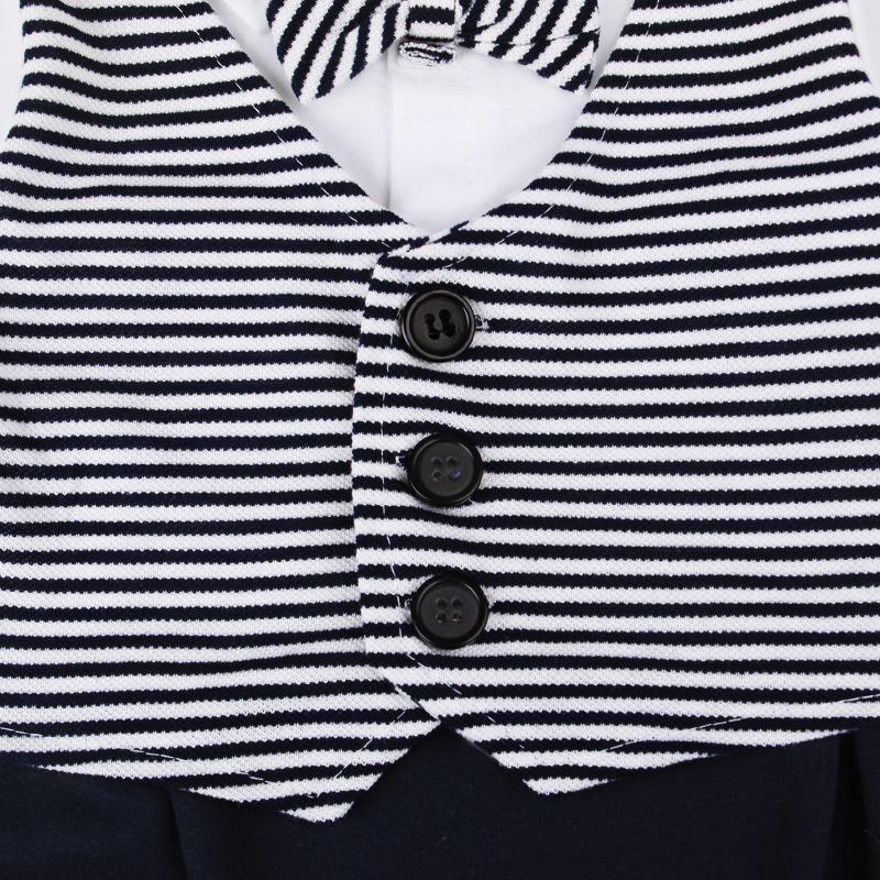 European & American Style Boys' Striped Long-Sleeve Jumpsuit with Bow Tie & Jacket