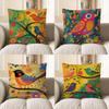 Home Decor Colorful Birds And Flowers Printed Pillow Cover Pattern Cushion Cover Suitable For Sofa Bedroom Car Pillow Cover