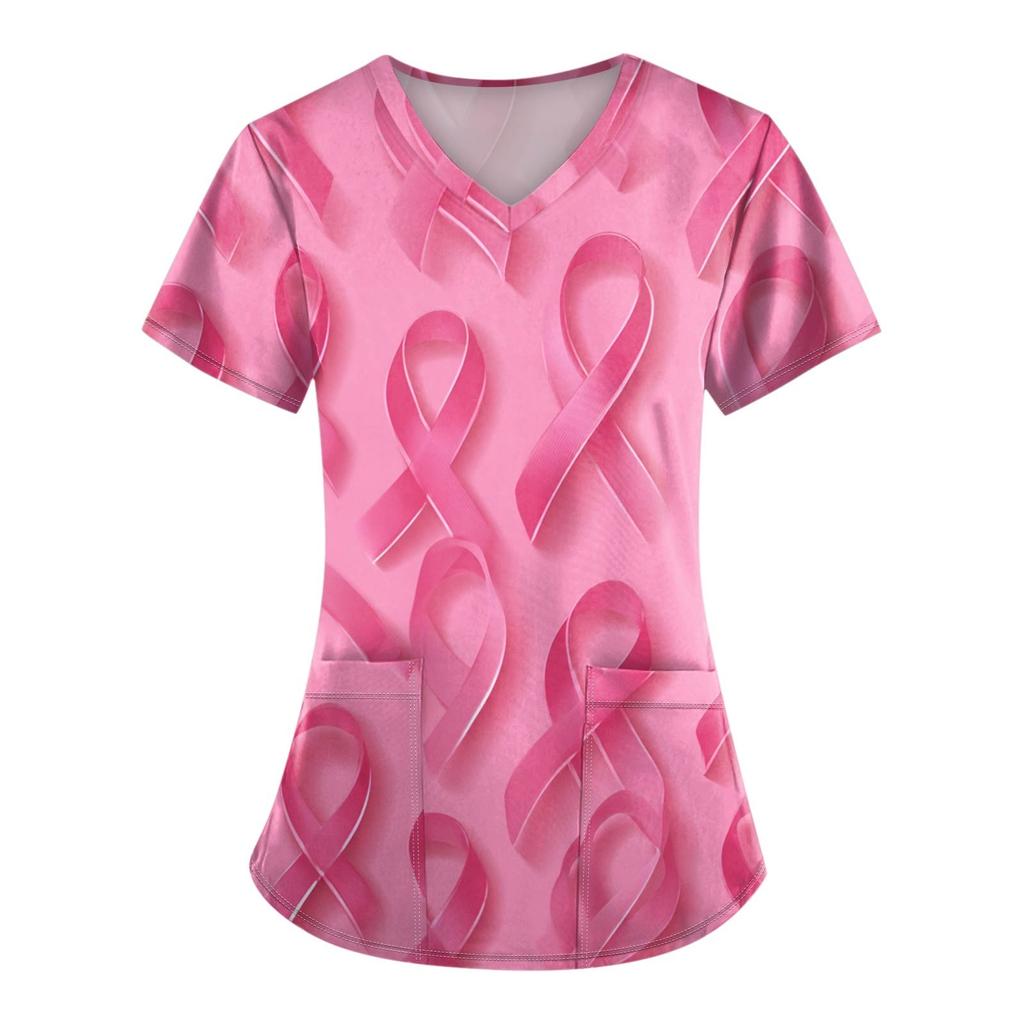 Women's Fashion V-Neck Short Sleeve Overalls With Pockets Printed Tops  Clothes