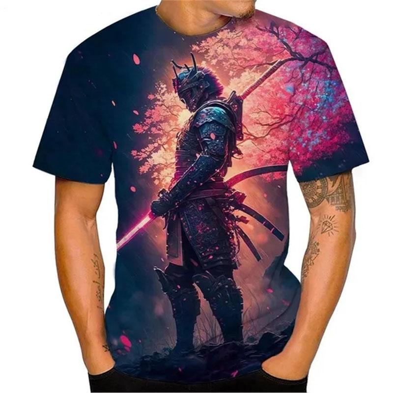 Japanischer Samurai 3D-gedruckt Herren Damen Mode Streetwear Übergroß Kurzarm T-Shirt Tops Herrenbekleidung