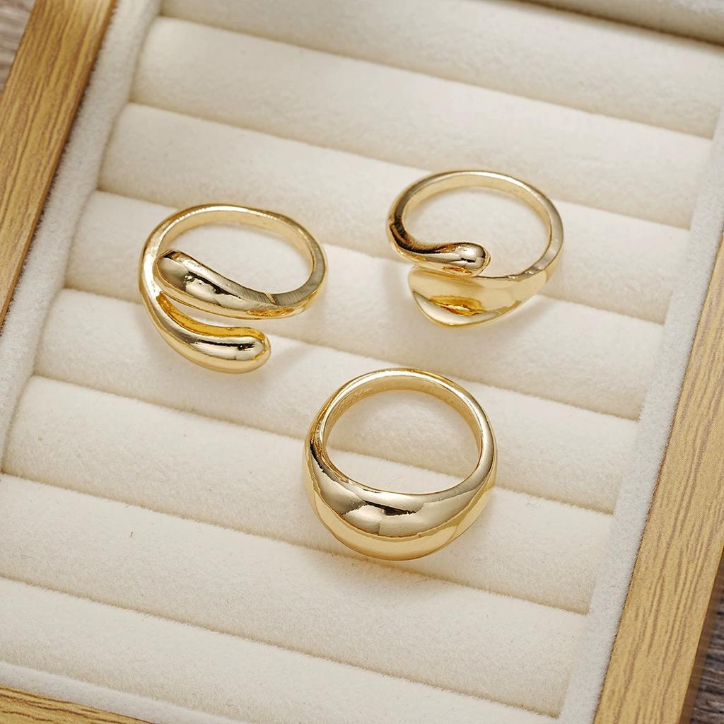 Fashion Gold Color Smooth Geometric Open Rings Set For Women Exaggerated Metal Irregular Thick Chunky Ring Trendy Jewelry Gifts KTJ
