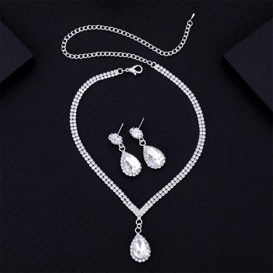 Rhinestone Drop Set Bridal Banquet Tassel Earrings Necklace Versatile Diamond Neck Chain Wedding Tassel Element