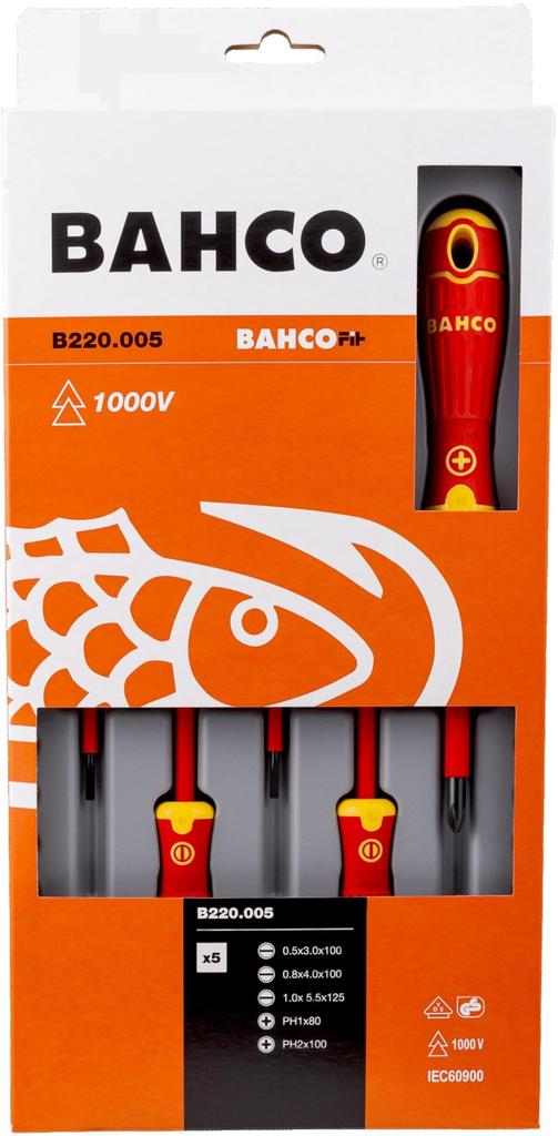 Bahco FIT Insulated Screwdriver Set of 5 B220.005 Insulated Tools (Screwdrivers)