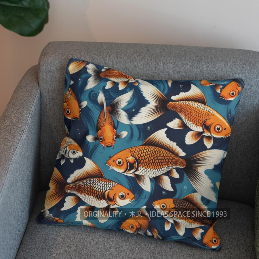 2D Colorful Clouds & Majestic Fish Pillow Cover Pattern Cushion Cover Suitable For Sofa Bedroom Car Pillow Cover