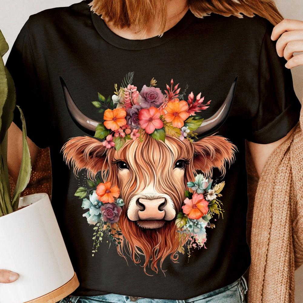 Highland Cow Sunflower Floral Milk Farm Scottish Funny Womens TShirts Top #NED Unisex T-Shirt XL