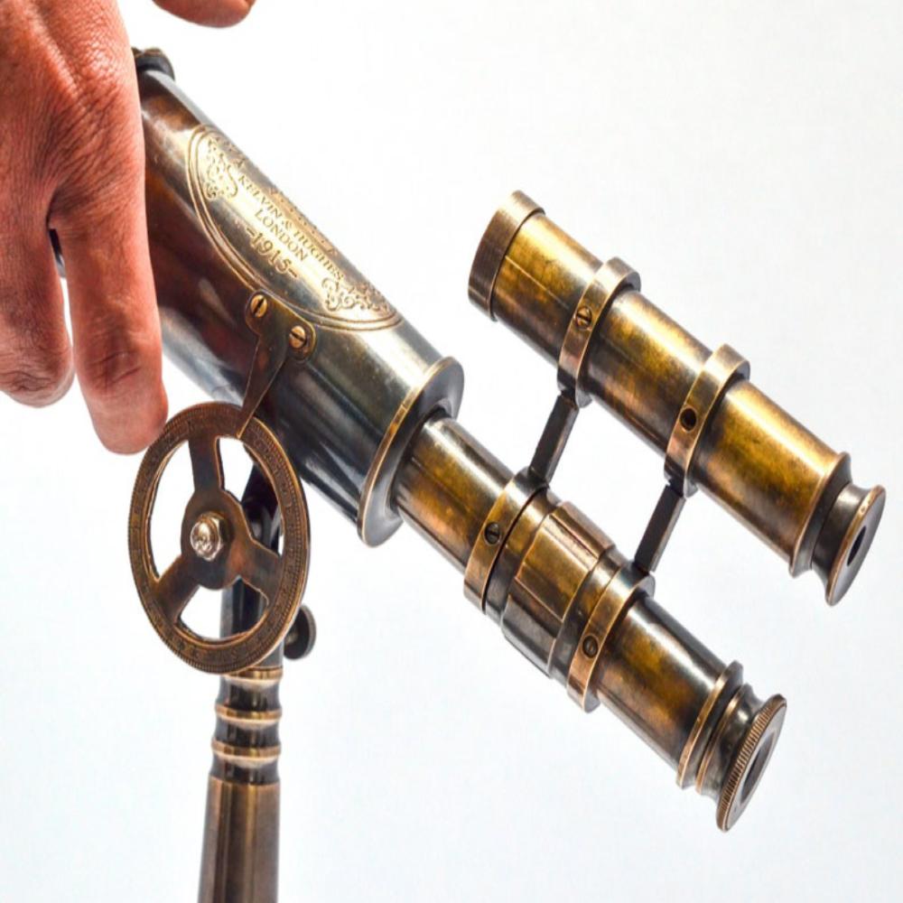 Vintage Brass Telescope on Tripod Stand – Antique Desktop Telescope, 8.89 cm Length x 10.16 cm Width x 6.35 cm Height