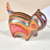 Wood Carving Cat Ornament Natural Texture Lucky Cat Ornament Wooden Cat Figurine  Bookshelf Display