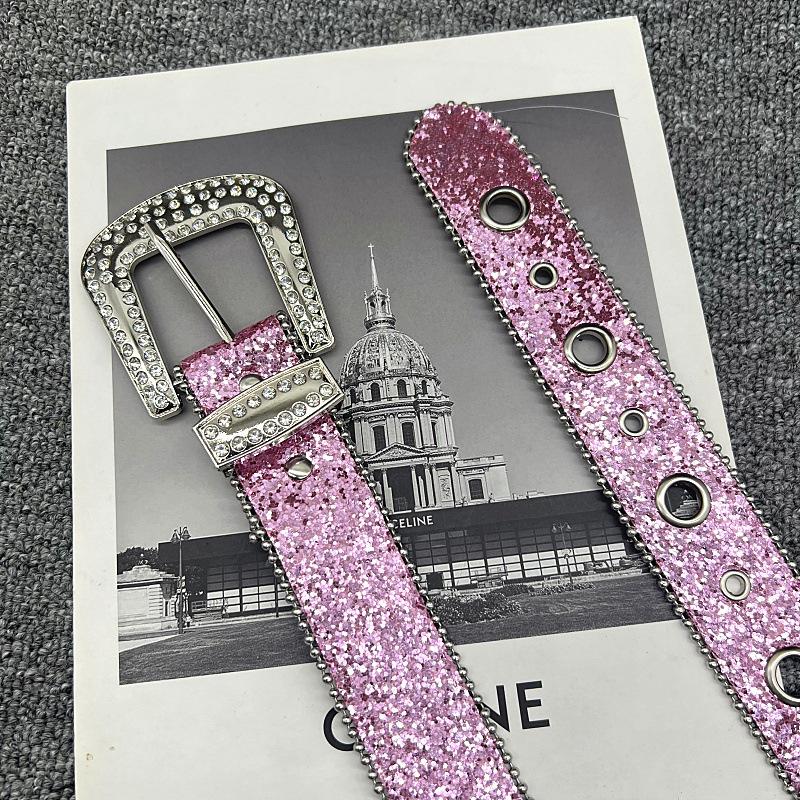 

Европейские и американские повседневные универсальные женские джинсы Flash с металлическим декоративным поясом, студенческий пояс с заклепками Dingtalk Bead Rhinestone