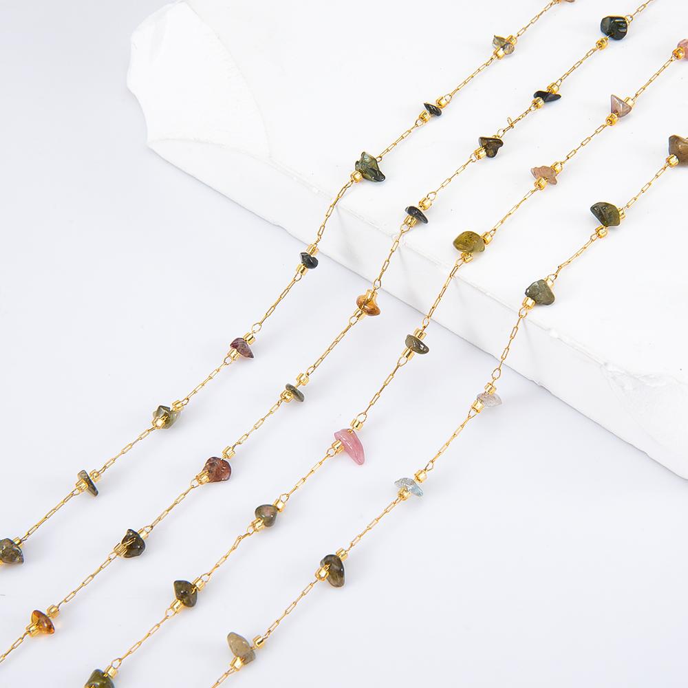 2Meters 1Meter Irregular Stone Stainless Steel Chain Mixed Natural Stones Necklace Bracelet Accessories for Jewelry Making DIY
