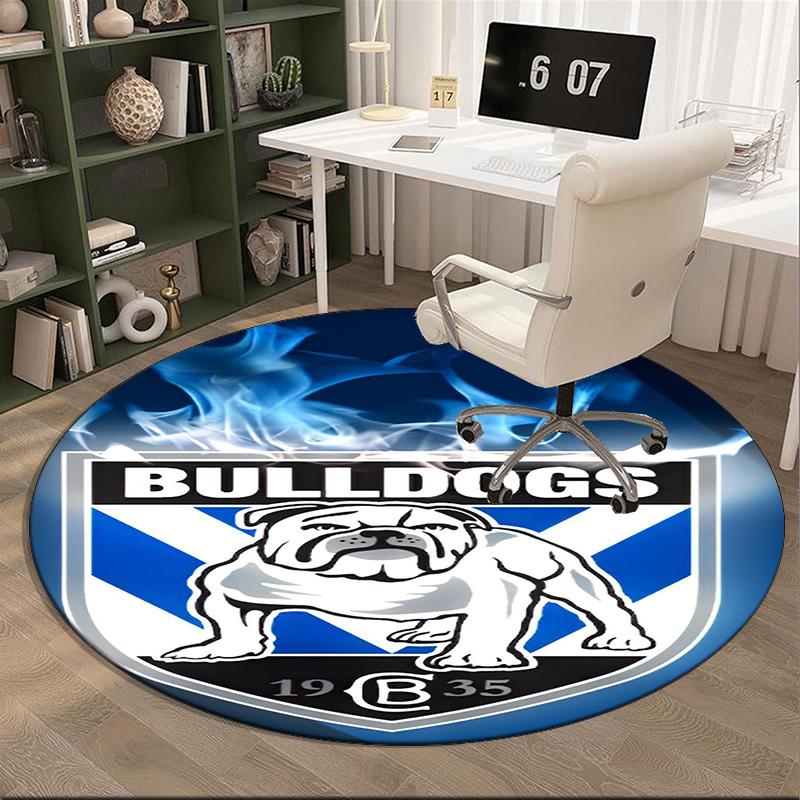 Bulldogs Team Crest Design Round Rug for Livingroom,Bedroom, Palyroom, Chair Rug, Area Rug, Circle Carpet, Fan Christmas Gift
