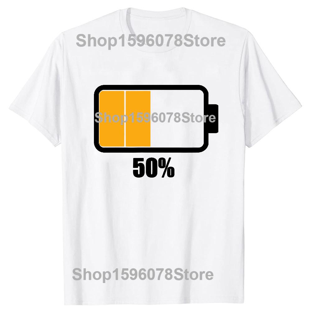 Black TShirt with Full Battery Graphic Comfortable Casual Short Sleeve Tees Fun and Energetic Design for Tech Enthusiasts Tops
