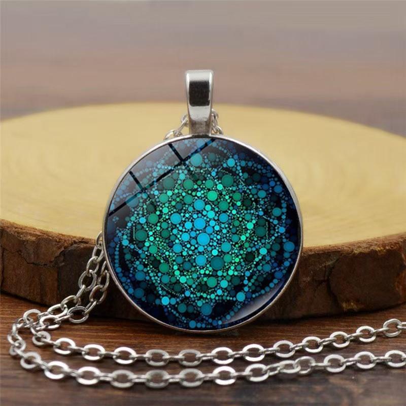 Various Yoga Mandala Flower Time Gemstone Round Glass Pendant Necklace