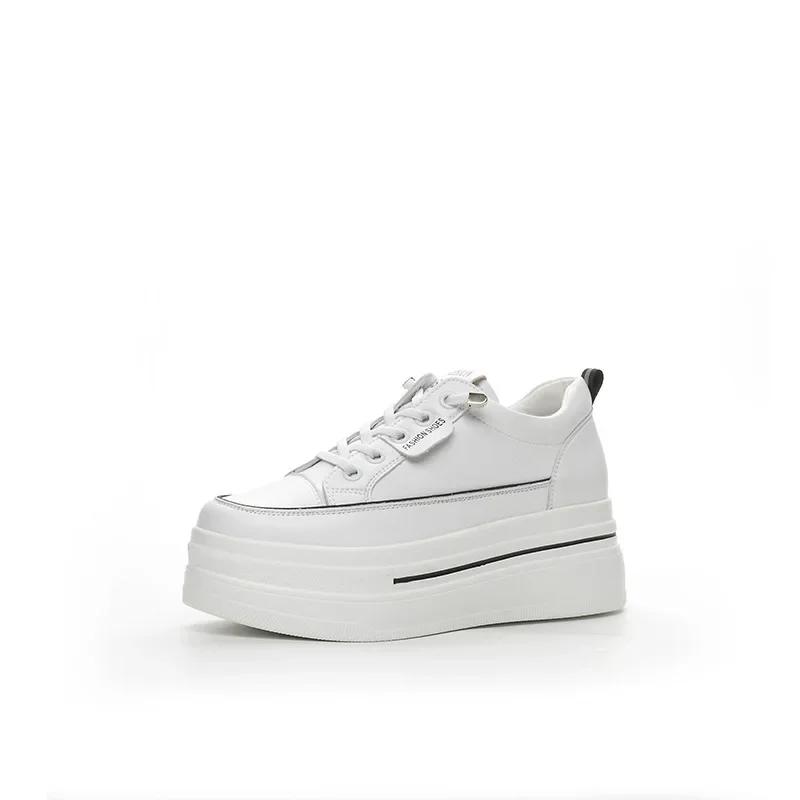 Fashion 8.5cm Genuine Leather Women Autumn Hidden Heels Ladies Chunky Sneakers Thick Soled Spring Platform Wedge Summer Fashion Shoes