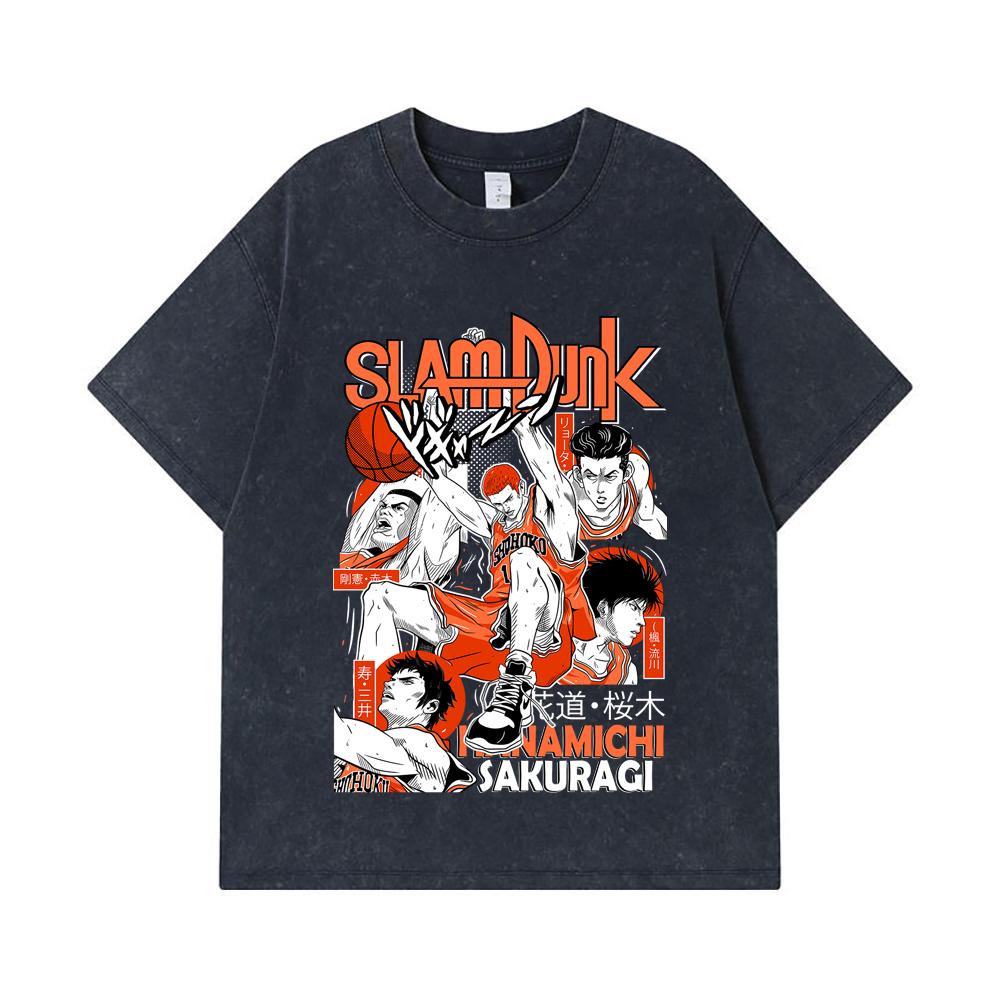 275 GSM Washed T-shirts 100% Cotton Slam Dunk V2 Hanamichi Print Unisex Heavy Cotton T Shirt
