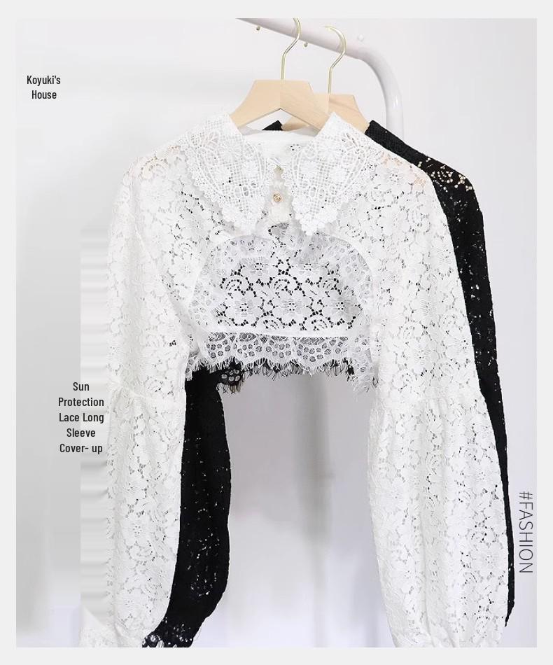 Letni top z koronki: Damska koszula z długim rękawem z ochroną przed słońcem - Modny szal spódnicowy peleryna