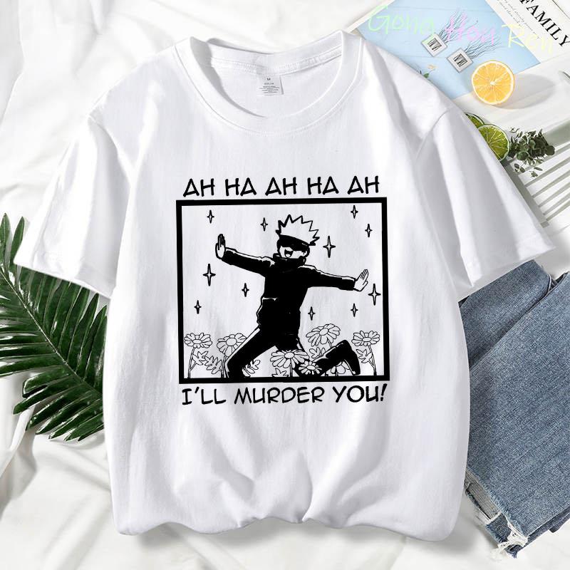 Japonské tričko Manga Jujutsu Kaisen Top Dámské Anime Gojo Satoru Tričko s potiskem Funny Gojo Cat Grafika Tričko Kawaii Neformální topy