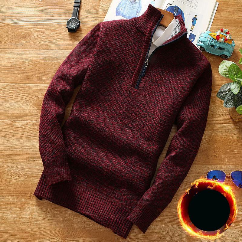 

Осень-зима мужские пуловеры вязаный свитер на молнии верхняя одежда корейский повседневный уличный стиль водолазка холодная блуза джемперы hombre S красный