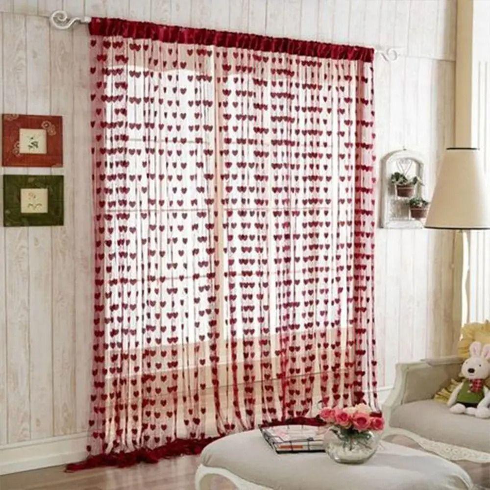 Line Curtain Door Curtain Solid Color Tassel Curtain Retro Love Heart String Curtain  Home Decor