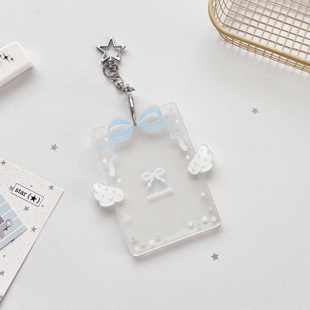 Cute 3-inch Photocard Holder With Wing Charm Keychain Pop Idol Photo Sleeve For Student ID Bag Pendant Cute Card Protector