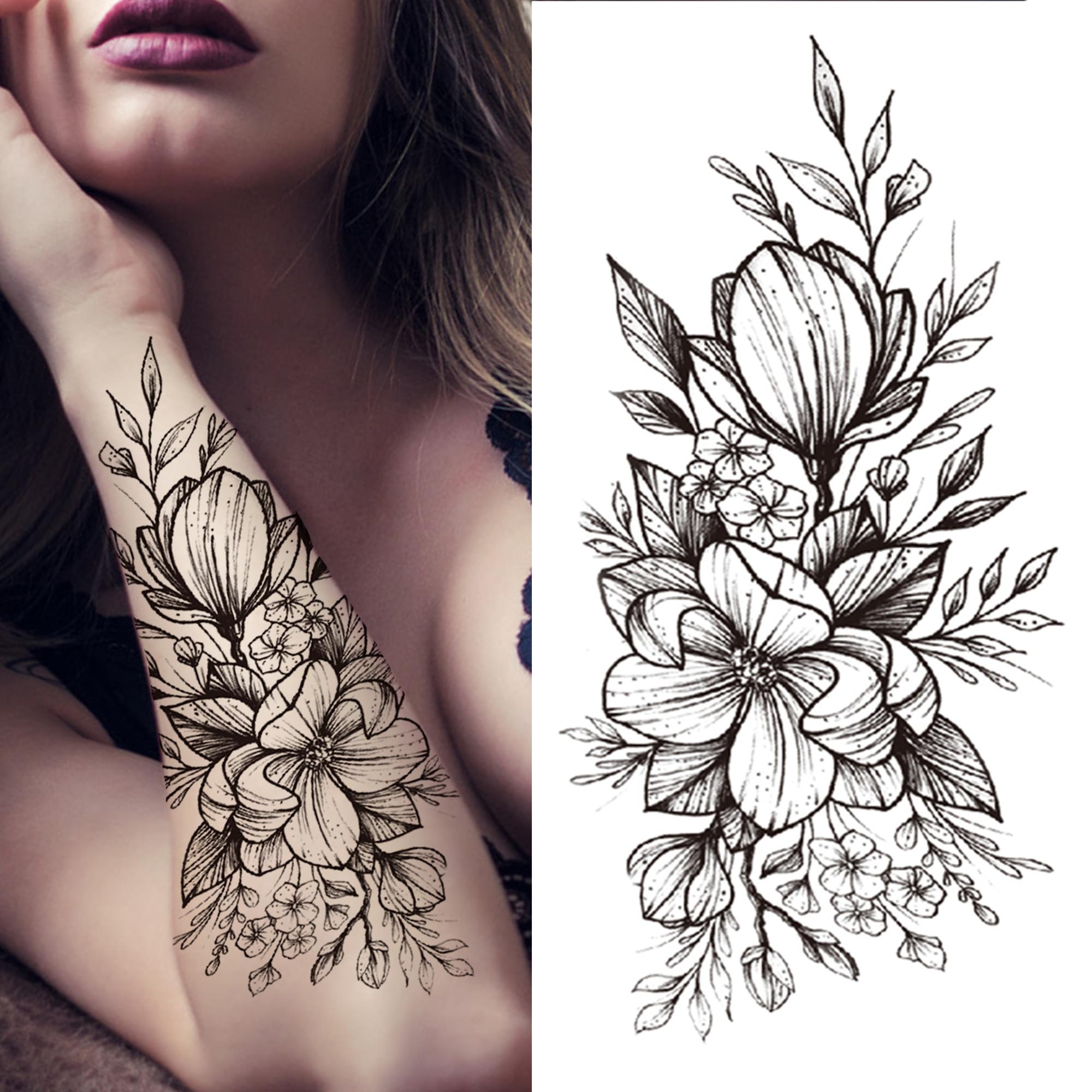 Реалистичные временные татуировки с крестом-цепочкой для мужчин, женщин, взрослых, покерный компас, цветок, поддельные татуировки, татуировки на грудь, талию, половину рукава