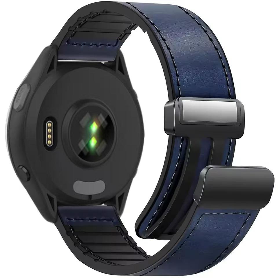 22mm 20mm Leather+Silicone Strap for Garmin Forerunner 55 165 265 965 Magnetic Bracelet Band Garmin Vivoactive 6/5 Venu 3/2 Belt