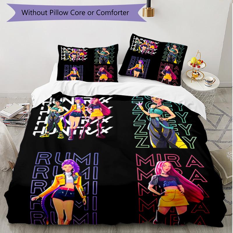3pcs Duvet Cover Set (1*Duvet Cover + 2*Pillowcase, Without Core), KPop Demon Hunters Print Soft All‑Season Bedding Set, Home Bedroom Decor Gift