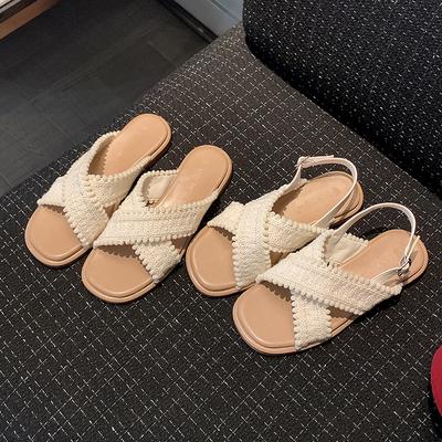 Urlaubsstil~ Kreuzgewebte Sandalen für Damen zum Tragen mit offenen Zehen, weich besohlt, Sommer neue Mode mit Röcken, lässige Sandalen