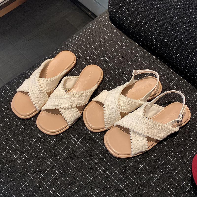 Holiday style~ Cross-woven sandals for women to wear open-toed soft-soled summer new fashion with skirts Casual sandals