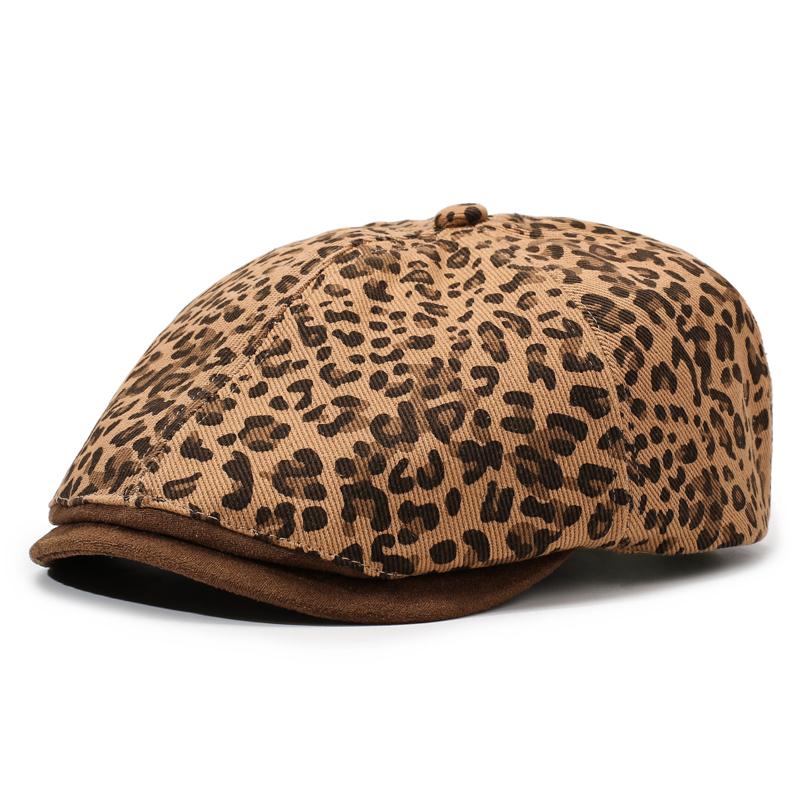 Leopard Print Newsboy Cap - New Style For Spring & Autumn, American Vintage Paperboy Hat