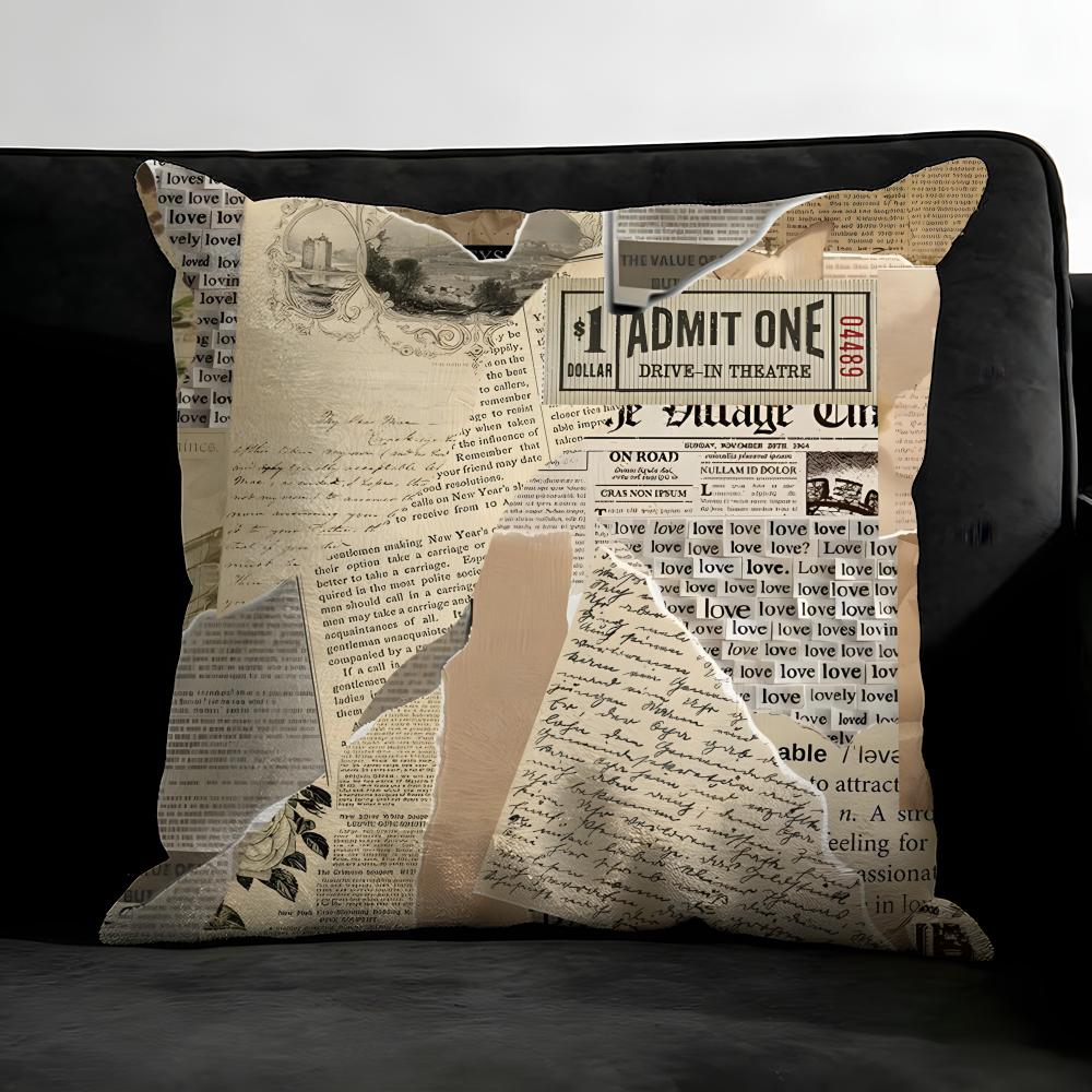 Newspaper Luxury Cushion Cover Pillowcase Ultra Soft Skin Friendly Fabric Cloud Like Comfort Concealed Zipper