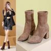 Socks Short Boots Women's Fashion Autumn and Winter Boots Black New High Heel 2025 Small Thin Boots and Ankle Boots Thick Heel