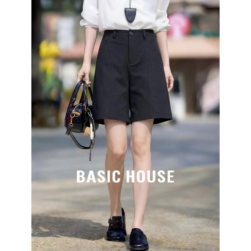 Basic House Women s High-Waist Wide-Leg Suit Shorts L