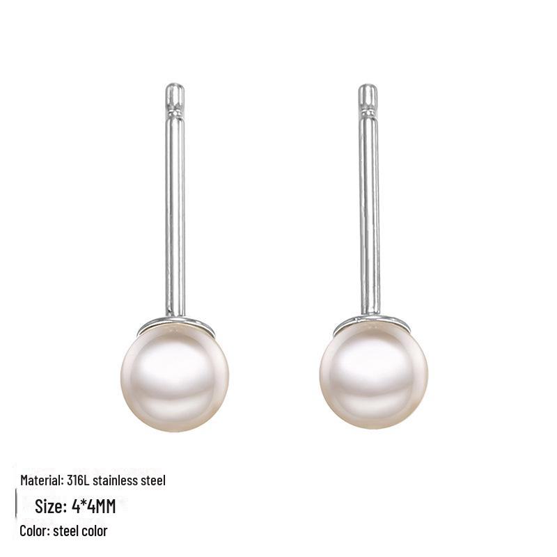 eManco Korean Simple Imitation Pearl Earrings, 4/6/8mm, Stainless Steel Gold-Plated