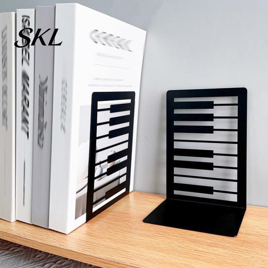 Music Decoration 1 Pair Metal Book Ends, Piano Musical Notes Decorative Bookend for Shelves, Heavy Cut Bookends Duty Holder Stand, Non-skid