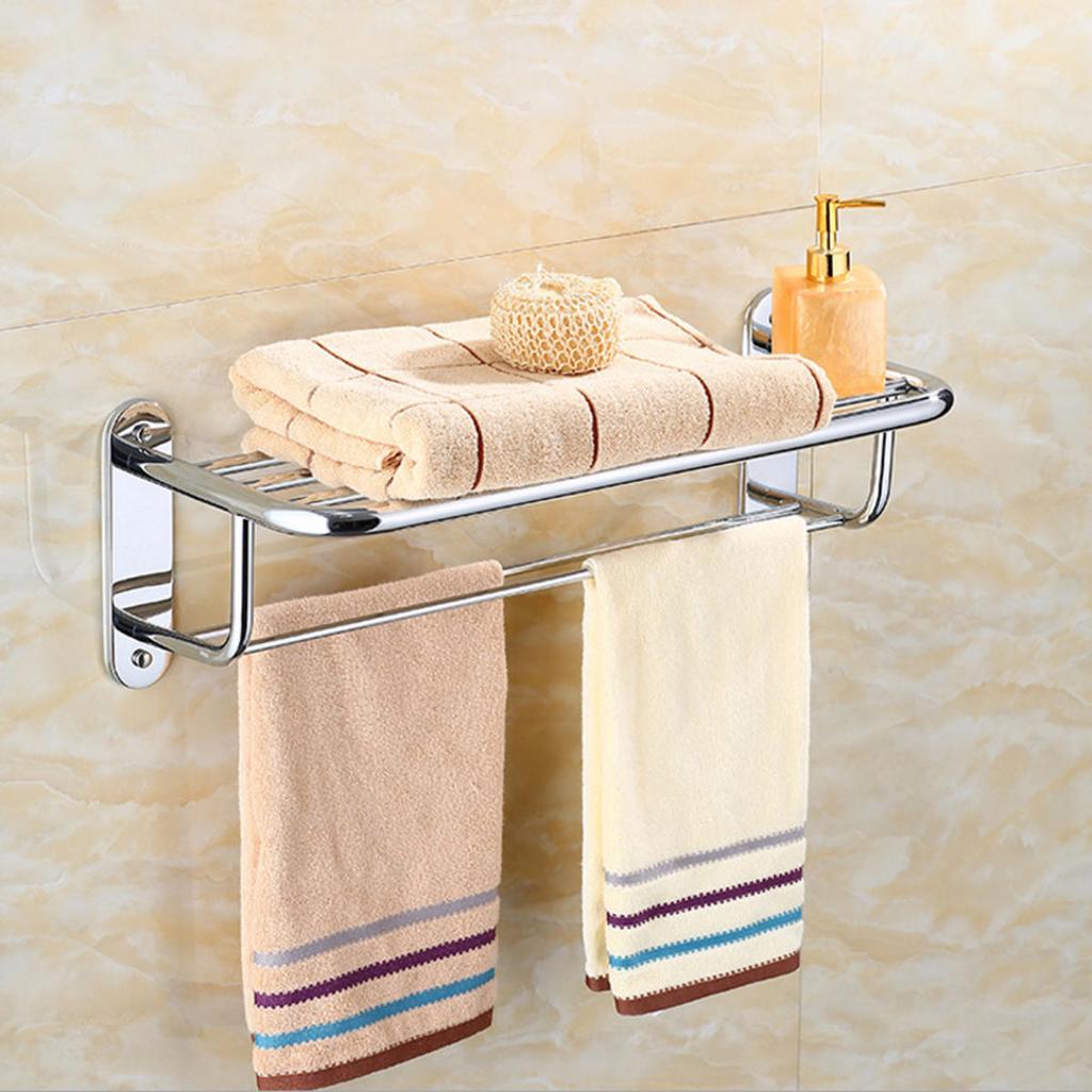 Buy Stainless Steel Wall Mounted Towel Rack Rail Holder Hook Hanger Bar Shelf Rail Storage ...