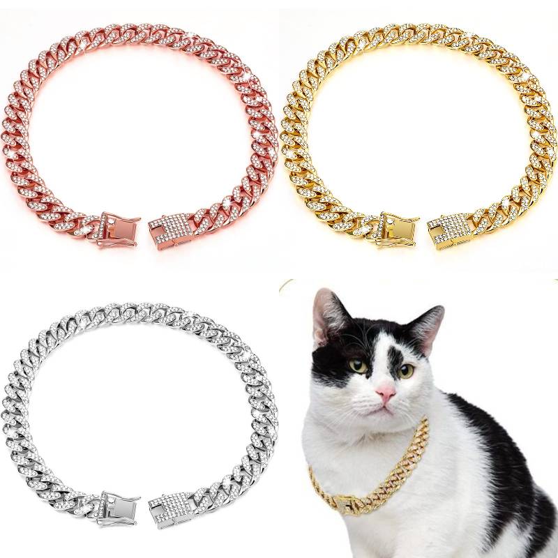 Dog Shiny Cat Chain Collar Pet Choke Collars Necklace Golden Sliver Pink Alloy