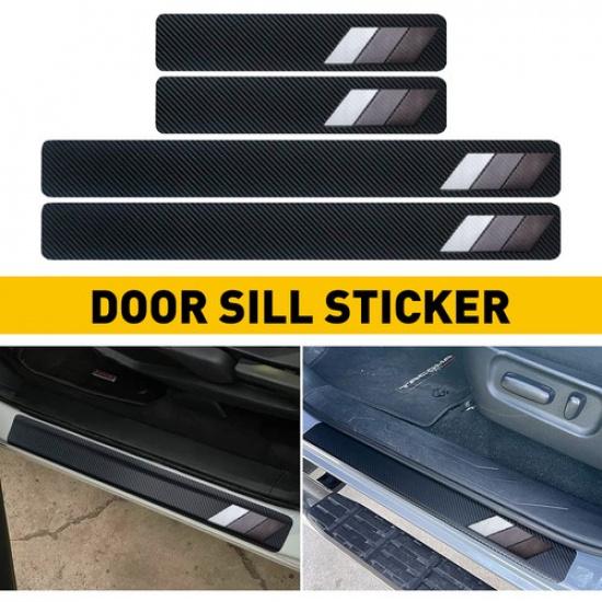 4pcs Carbon Fiber Car Door Plate Scuff Sill Cover Anti Scratch Sticker Protector