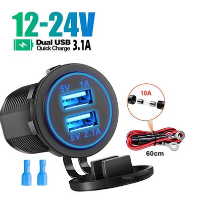 12/24 V Dual USB Port Autoladegerät Motorrad 5 V 3,1 A Ladebuchse Wasserdicht Schnellladeadapter für Fahrzeug Boot LKW