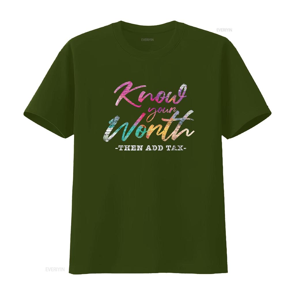 Know Your Worth Then Add Tax T Shirt vintage Washed Slightly graphic homme Top For Everyday Wear Comfortable Casual Breathable