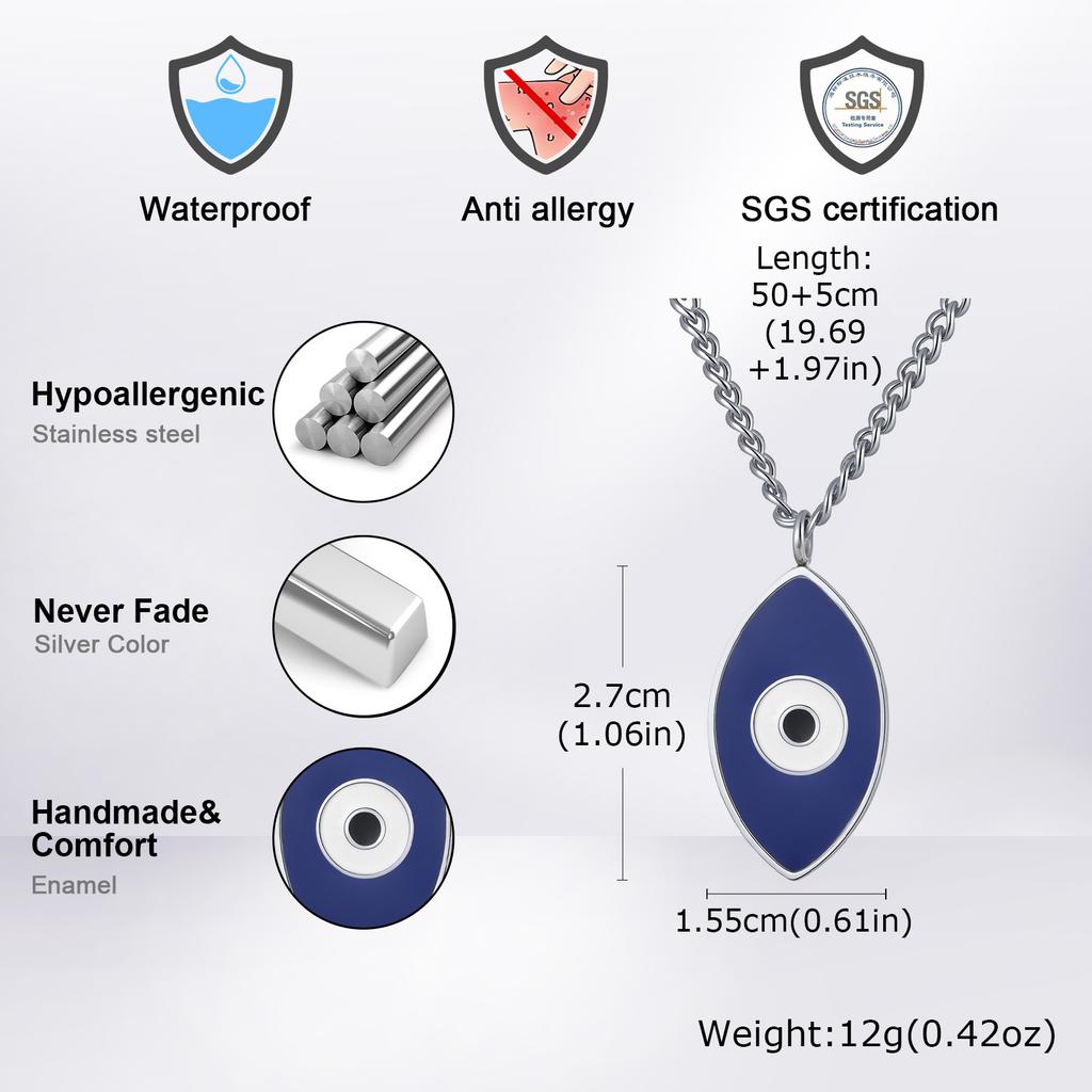 Böser Blauer Auge Anhänger Halskette für Männer Edelstahl Oval Glücksbringer Augen Halskette Persönlichkeit Mode Schmuck Geschenk Großhandel
