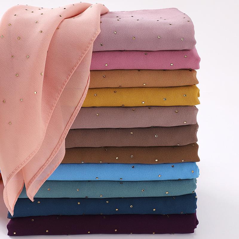 New Malaysia-Indonesia Pearl Chiffon Gypsy Hot Diamond Headscarf, Spring and Summer Long Ladies Hijab Scarf