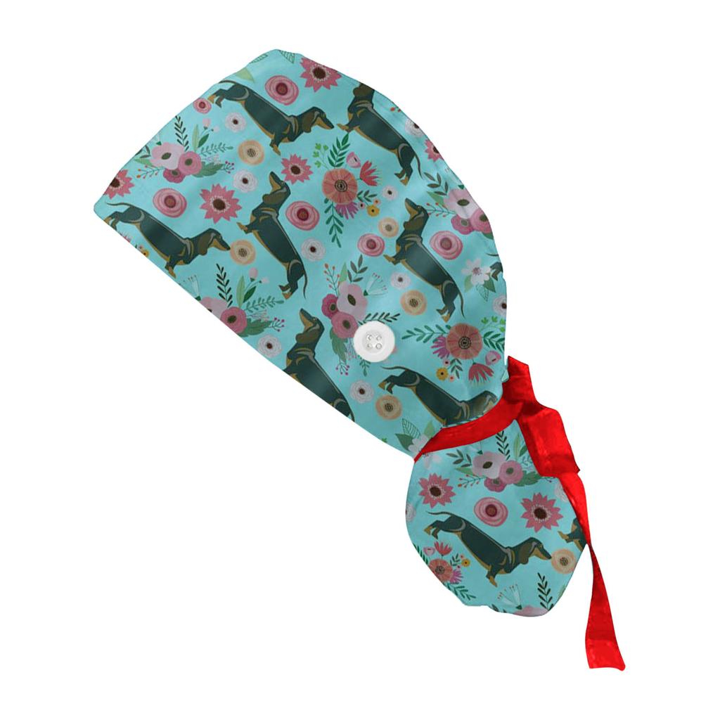 Scrub Cap With Buttons Print Bouffant Hat For Womens and Mens