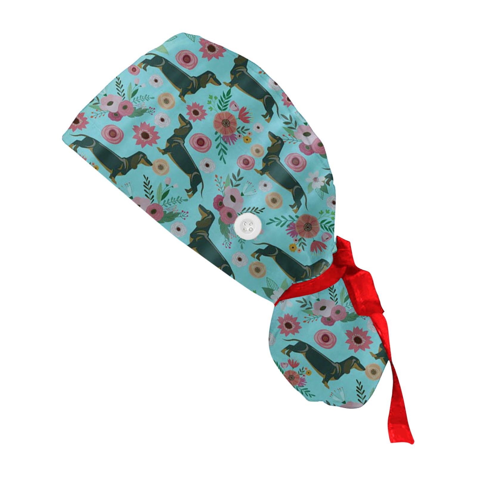

Scrub Cap With Buttons Print Bouffant Hat For Womens and Mens